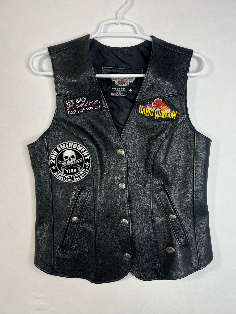 Harley Davidson black leather biker vest